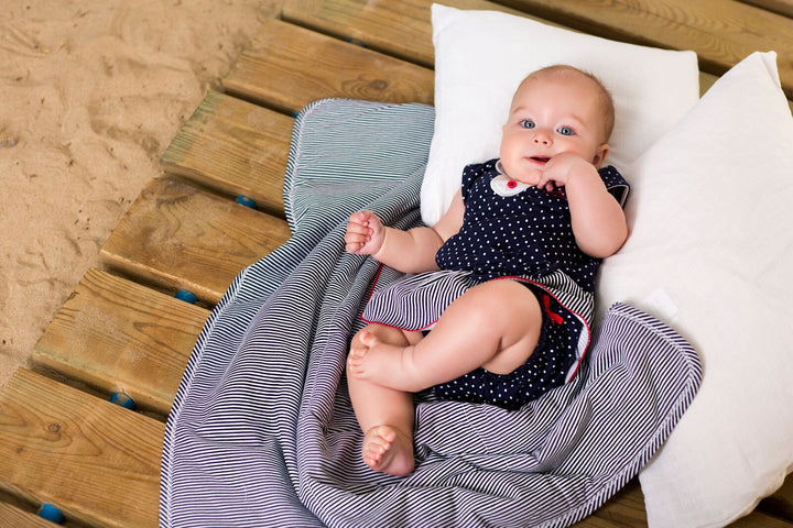 SS18 Tutto Piccolo Baby Girls Navy & White Dress & Knickers Set 4789