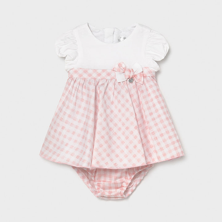 SS21 Mayoral Baby Girls Pink and White Checked Dress and Knickers 1803