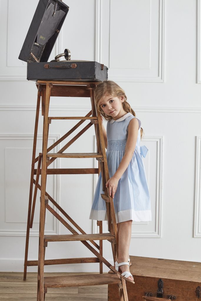 SS23 Kidiwi Girls Flora Blue Smocked Dress