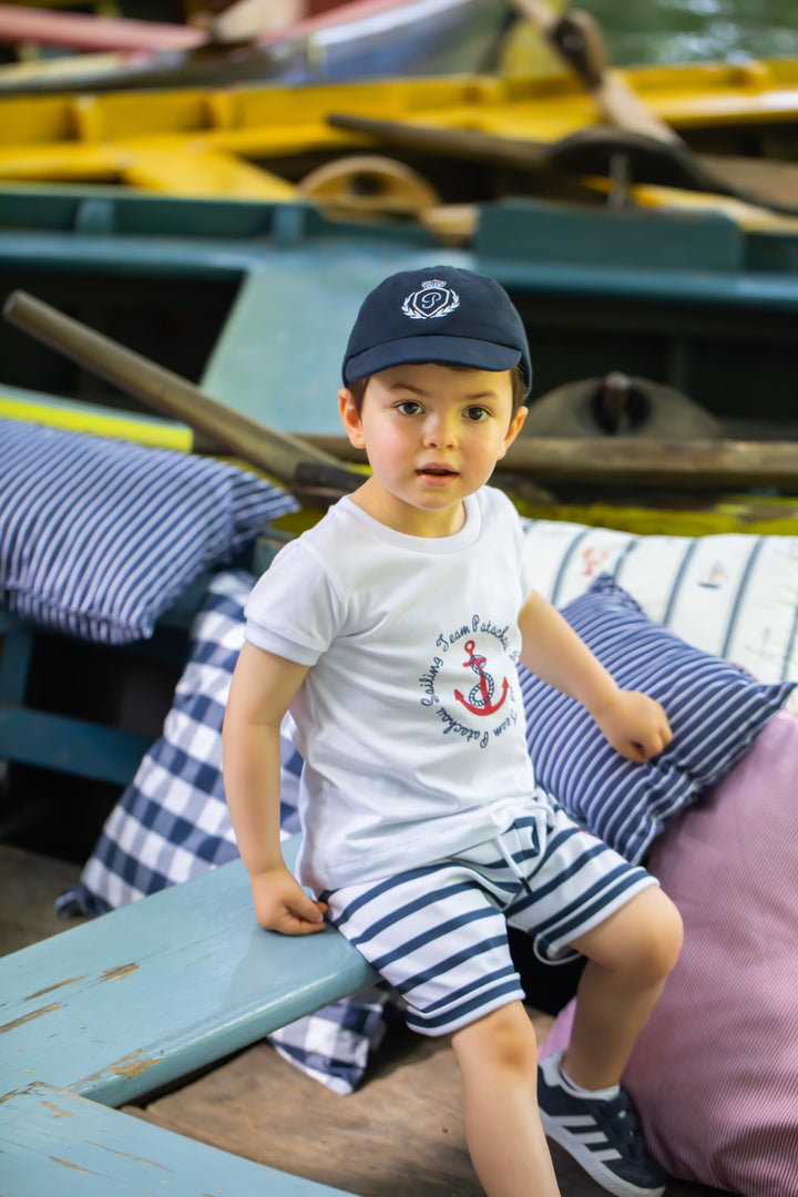 SS23 Patachou Boys Navy Blue & White Nautical Shorts Set
