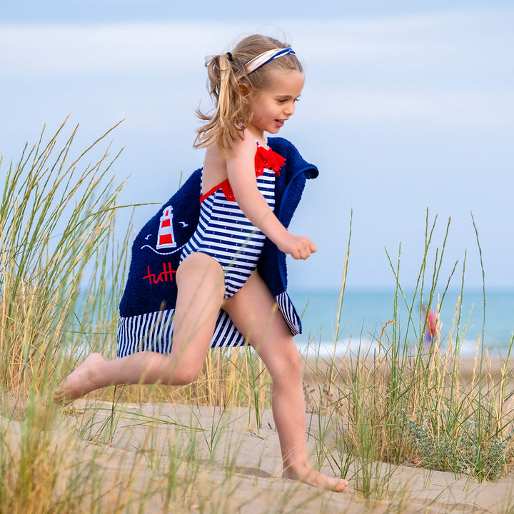 SS20 Tutto Piccolo Girls Navy Blue & White Stripe Swimming Costume 8074