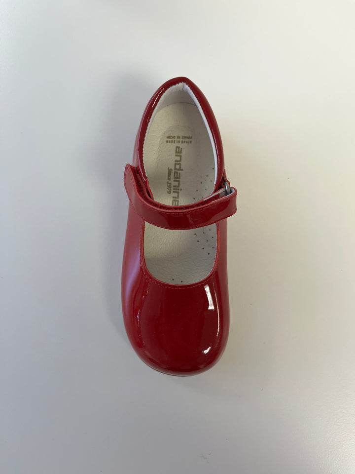 Andanines Red Patent Velcro Simple Strap Mary Janes