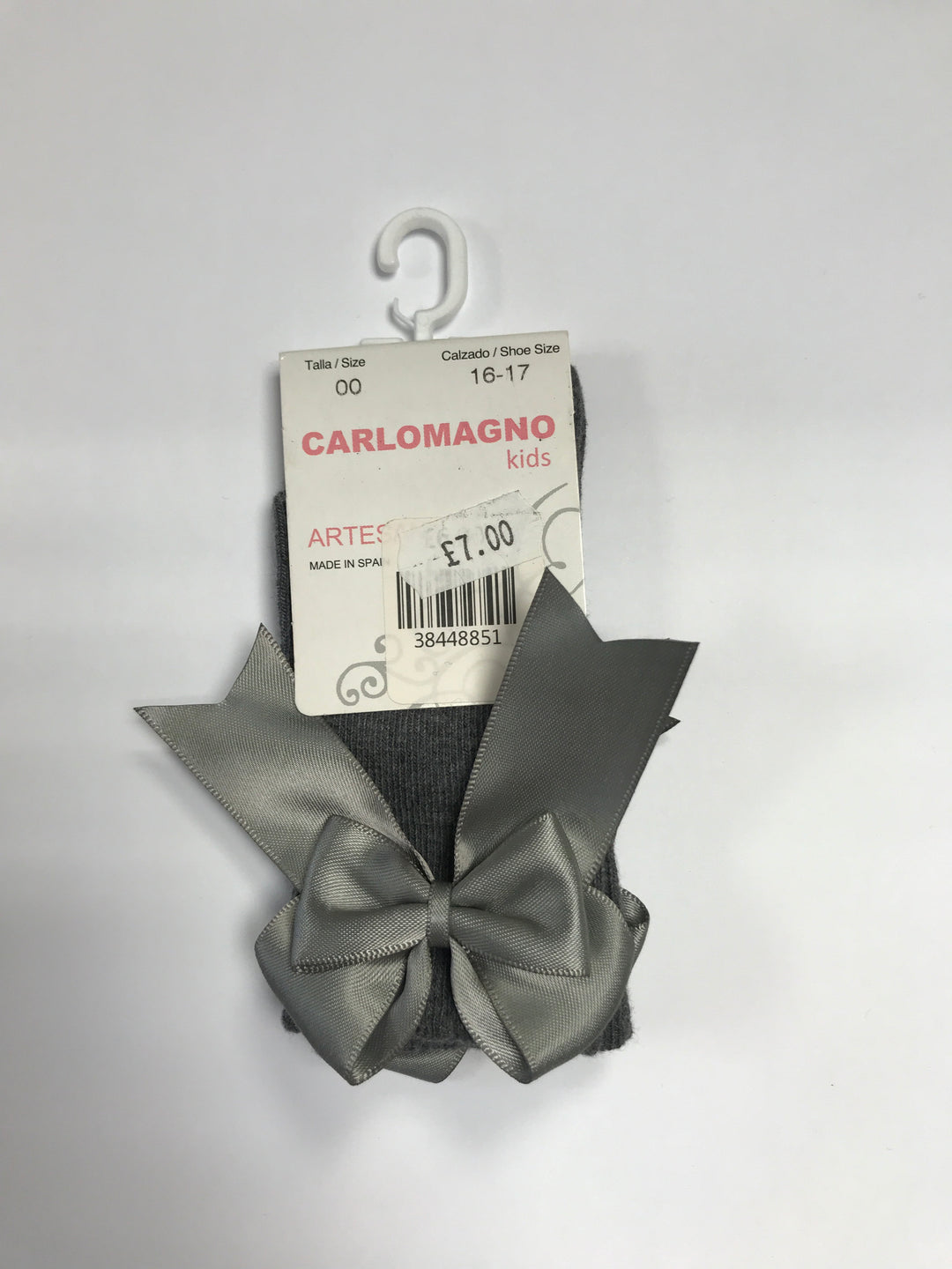 Carlomagno Dark Grey Double Bow Knee High Socks - Liquorice Kids