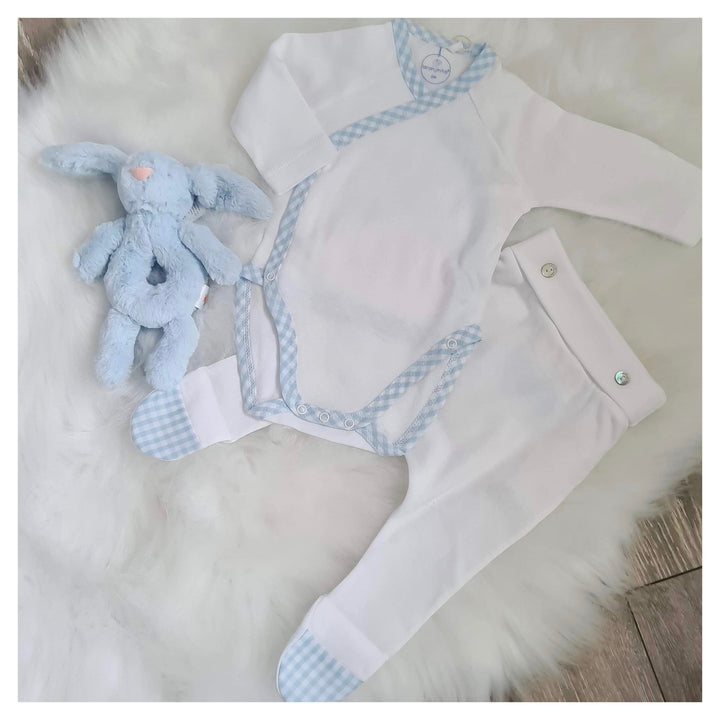 Laranjinha Baby White & Blue Check Trim Set