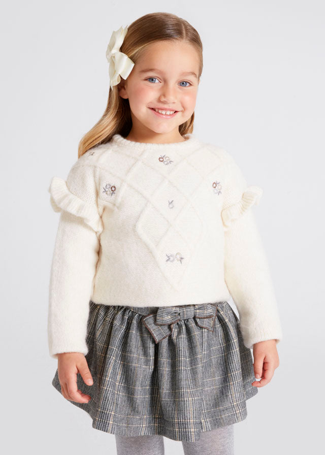 AW22 Mayoral Girls Black Check Bow Skirt 4946