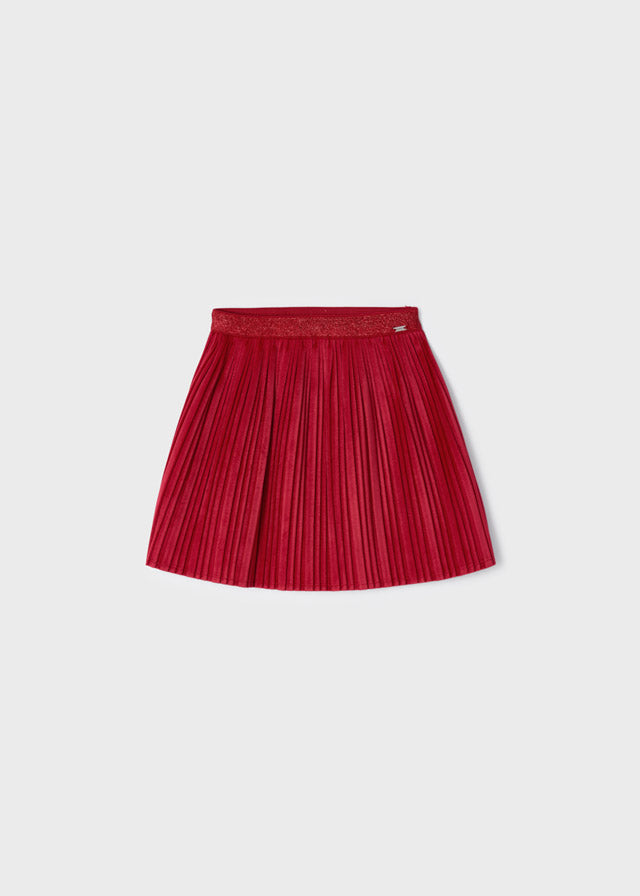 AW22 Mayoral Girls Red Velvet Pleated Skirt 4944