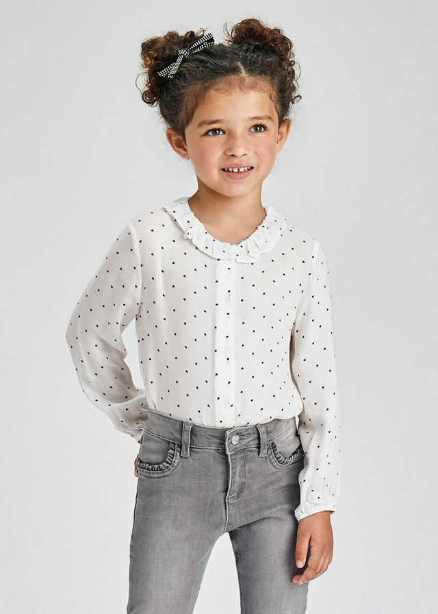 AW21 Mayoral Girls White & Black Heart Blouse 4172