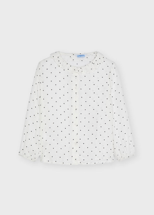 AW21 Mayoral Girls White & Black Heart Blouse 4172
