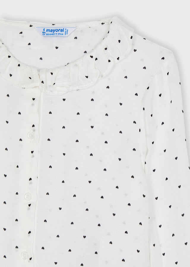 AW21 Mayoral Girls White & Black Heart Blouse 4172