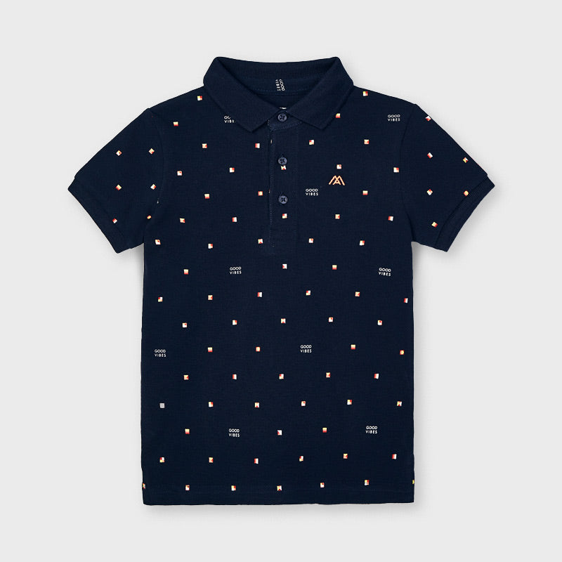 SS21 Mayoral Boys Navy Blue Patterned Polo Top 3106