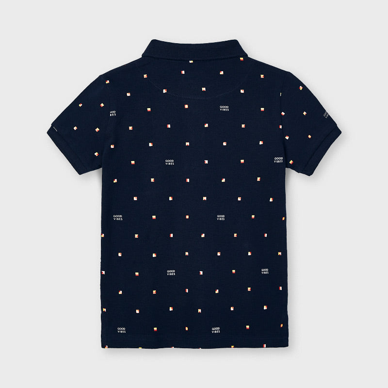 SS21 Mayoral Boys Navy Blue Patterned Polo Top 3106