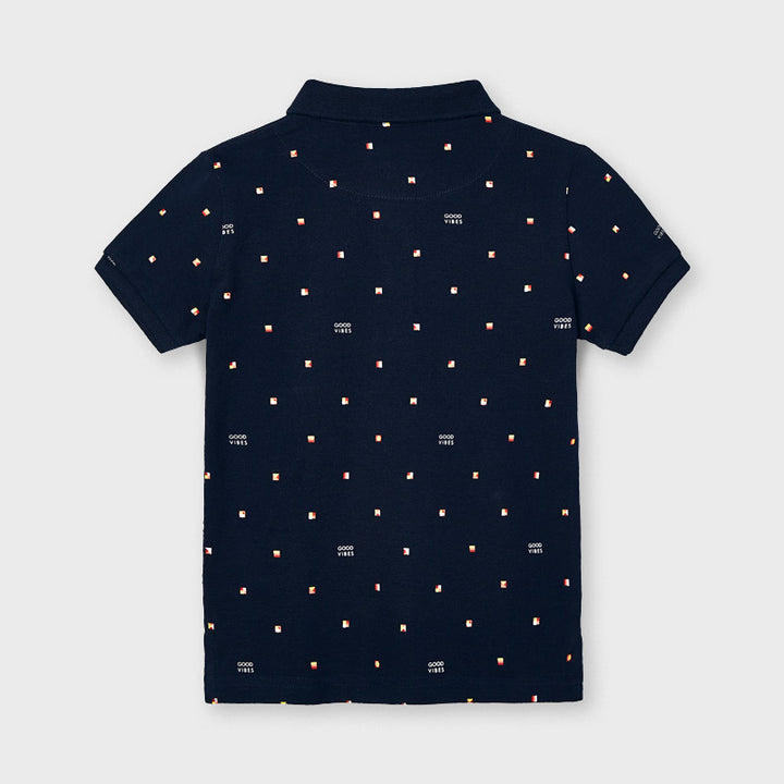 SS21 Mayoral Boys Navy Blue Patterned Polo Top 3106