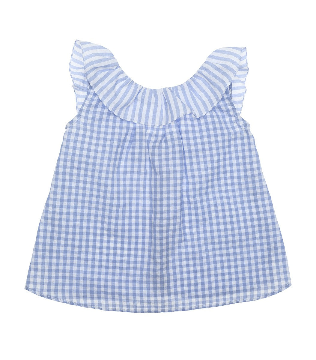 SS20 Laranjinha Girls White & Lilac Check Blouse V0424 - Liquorice Kids