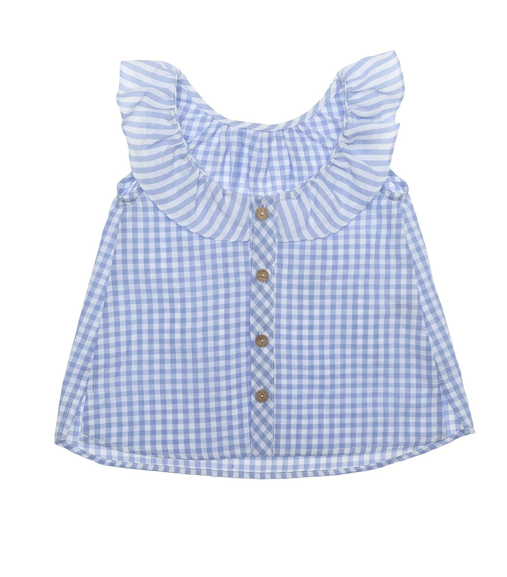 SS20 Laranjinha Girls White & Lilac Check Blouse V0424 - Liquorice Kids