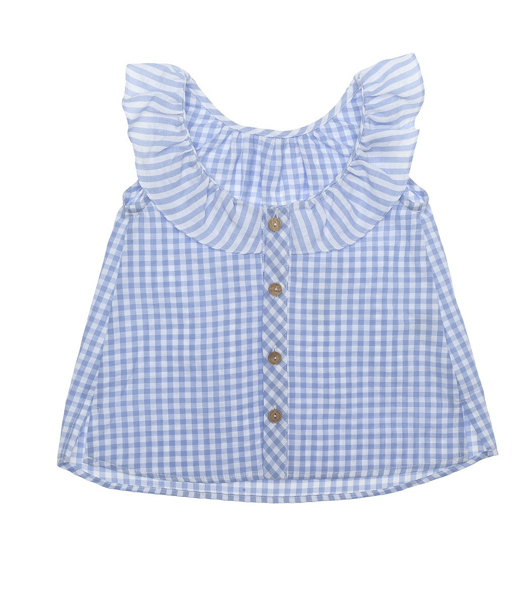 SS20 Laranjinha Girls White & Lilac Check Blouse V0424 - Liquorice Kids