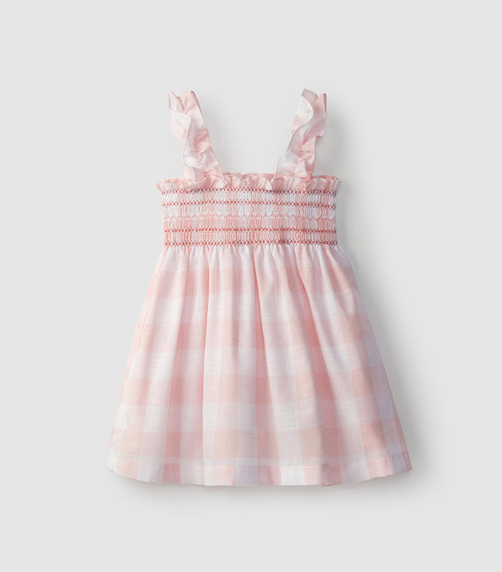 SS23 Laranjinha Girls Pink & White Gingham Dress V1423