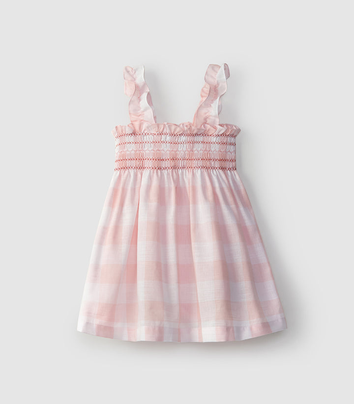 SS23 Laranjinha Girls Pink & White Gingham Dress V1423